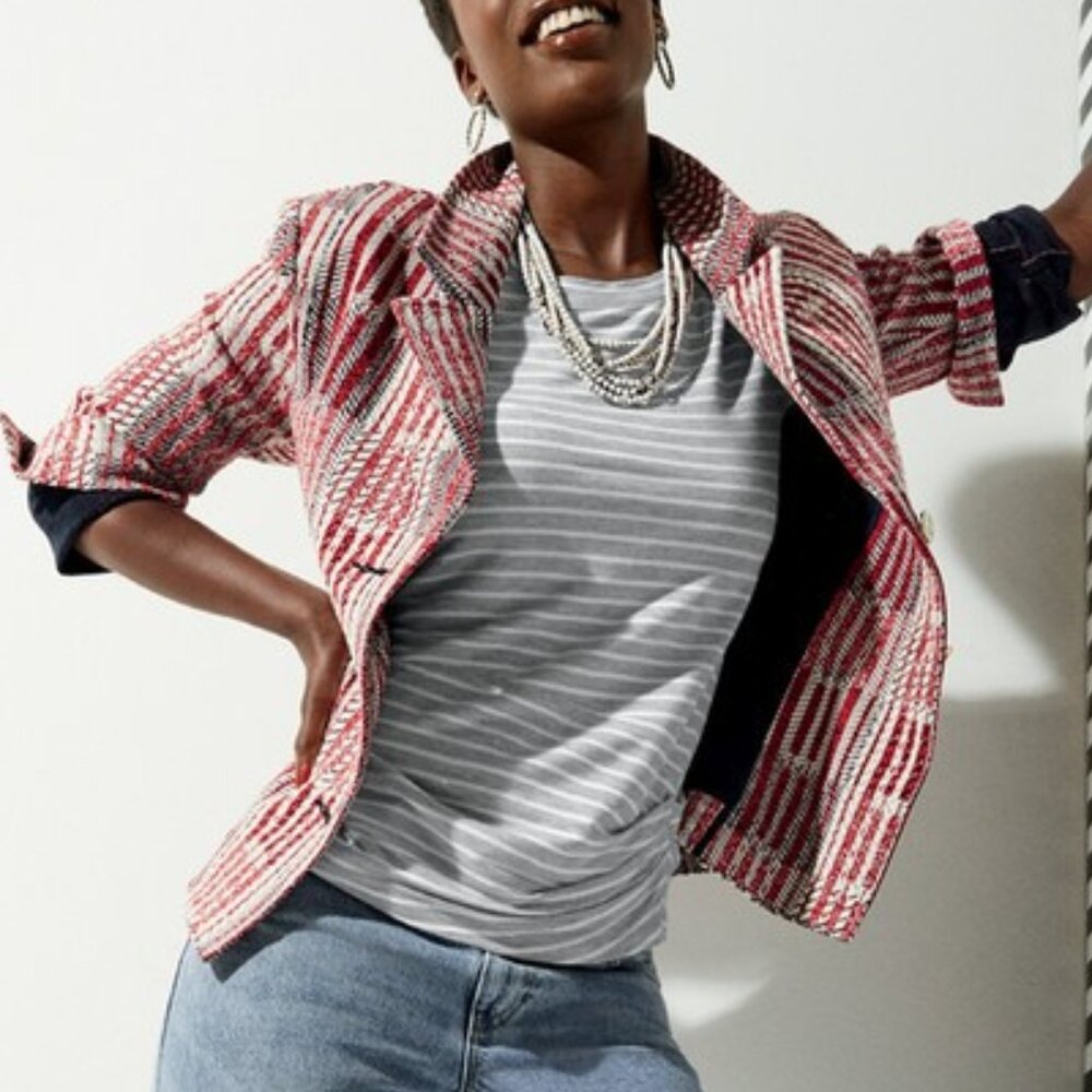 NWOT SZL CAbi Patchwork Blazer/Jacket. Soft. Excellent styling details!